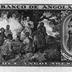 Angola recorda o missionário António Barroso.
Nota de 10 angolares, com a efígie do Padre António Barroso, emitida em 1-6-1947.
Verso da nota de 10 angolares.