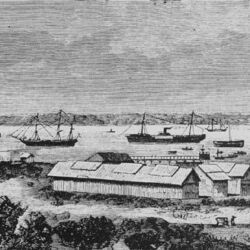 O porto de Lourenço Marques, em 1895. D. António Barroso chegou ao porto de Lourenço Marques, para uma visita à cidade, em 4 de Maio de 1892. Pouco depois, em 1898, esta cidade de Lourenço Marques passou a capital da colónia, substituindo a velha cidade da Ilha de Moçambique, onde D. António Barroso sempre residiu. A cidade de Moçambique ainda era a capital quando o Prelado teve de largar para Lisboa, por imposição médica, na manhã do dia 23 de Setembro de 1895.