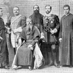 De passagem para Meliapor, D. António Barroso encontrou-se em Roma com várias individualidades, com o objectivo de fundar ali um Colégio Português. Reunião em 1898, tendo à direita o Conde de Alufe e o Dr. António Gomes, e à esquerda, Mons. José António Pereira, Marquês de Mac S. e Mons. José de Oliveira Machado.
